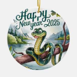 Chinesisches Neujahr der Holzschlange glücklich Ne Keramik Ornament