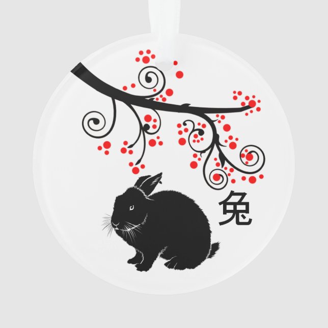 Chinesisches Neujahr der Kaninchen und Roten Blüte Ornament (Rückseite)
