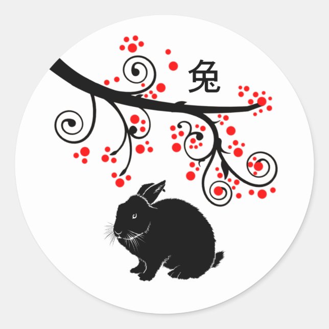 Chinesisches Neujahr der Kaninchen und Roten Blüte Runder Aufkleber (Vorderseite)