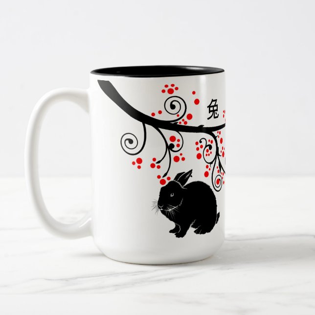 Chinesisches Neujahr der Kaninchen und Roten Blüte Zweifarbige Tasse (Links)