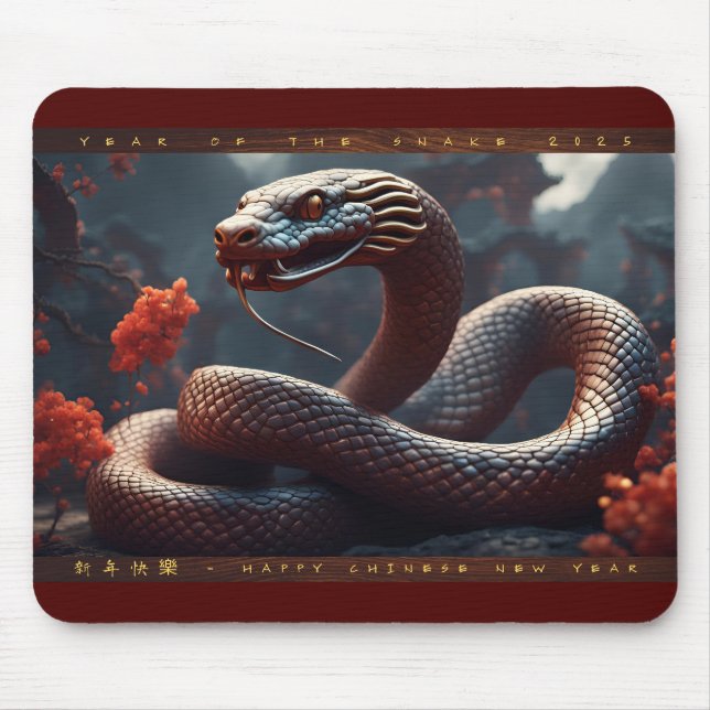 Chinesisches Neujahr der Schlange 2025 Holz MP1 Mousepad (Vorne)