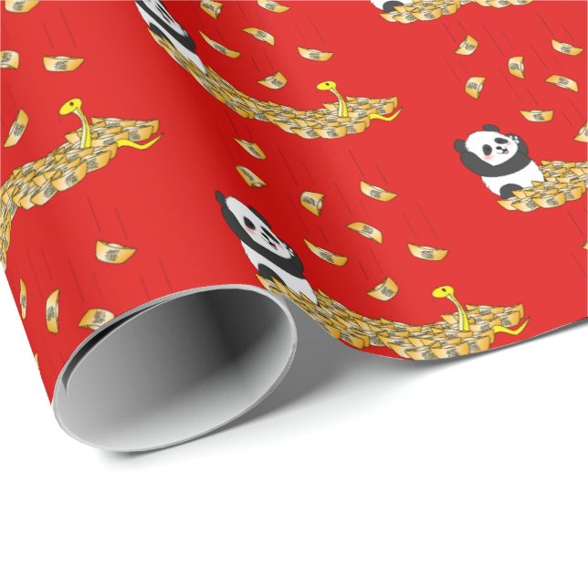 Chinesisches Neujahr der Schlange 2025 Panda Geschenkpapier (Rolleneckpunkt)
