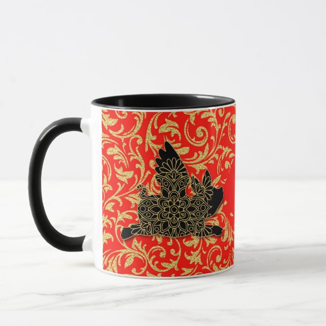 Chinesisches Neujahr der Schweineflieger-Silhouett Tasse (Links)