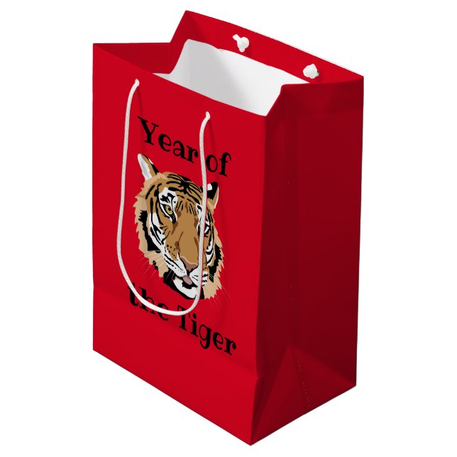 Chinesisches Neujahr der Tiger Design Geschenktasc Mittlere Geschenktüte (Vorderseite Schrägansicht)