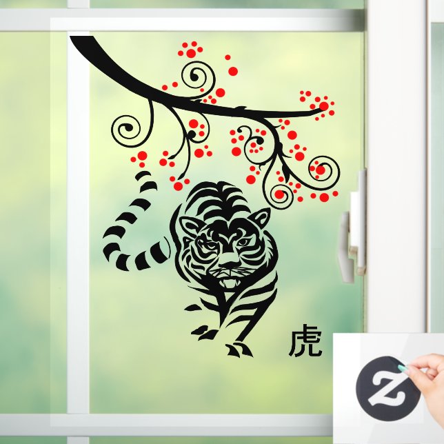 Chinesisches Neujahr der Tiger- und Rothalbblüten Fensteraufkleber (Zuhause)