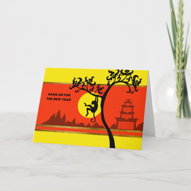 Chinesisches Neujahr des Affenschwingens Feiertagskarte (Vorderseite)
