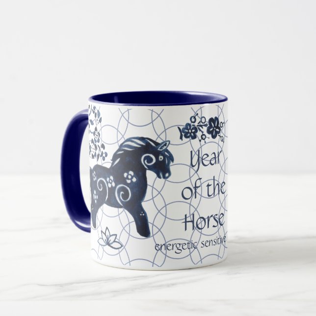 Chinesisches Neujahr des Horse Blue Zodiac Artisti Tasse (Vorderseite Links)