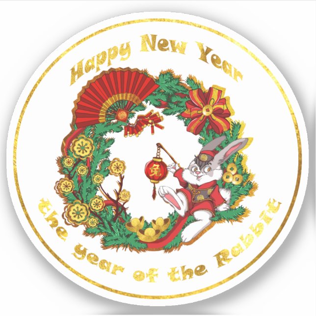 Chinesisches Neujahr des Kaninchenaufklebers Aufkleber (Vorderseite)