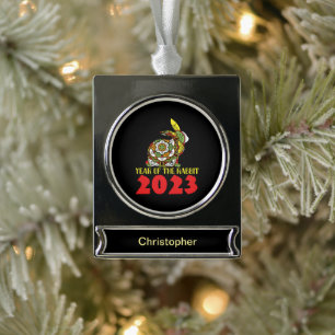 Chinesisches Neujahr des Kaninchens 2023 Banner-Ornament Silber