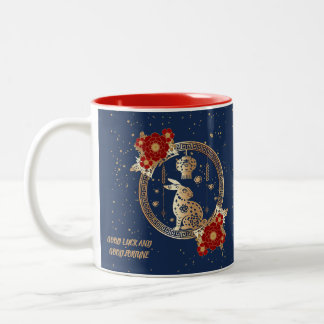 Chinesisches Neujahr des Kaninchens 2023 Blaue gol Zweifarbige Tasse