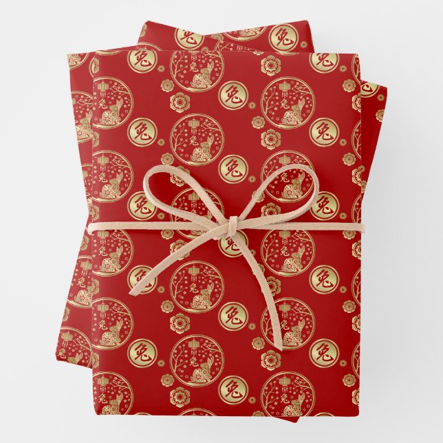 Chinesisches Neujahr des Kaninchens 2023 Geschenkpapier Set (Beispiel)