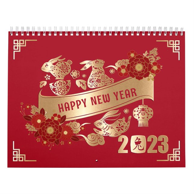 Chinesisches Neujahr des Kaninchens 2023 Red Gold  Kalender (Titelbild)