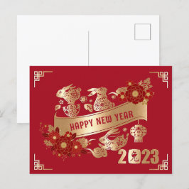 Chinesisches Neujahr des Kaninchens 2023 - Rote Go Postkarte