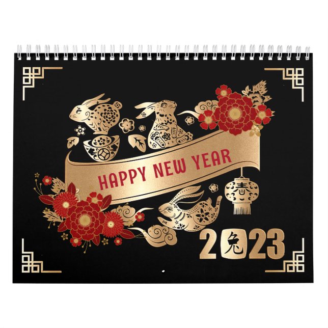 Chinesisches Neujahr des Kaninchens 2023 Schwarze  Kalender (Titelbild)