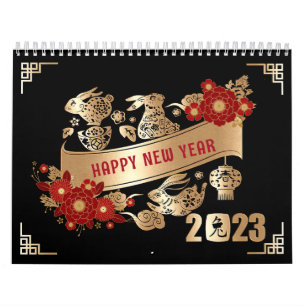 Chinesisches Neujahr des Kaninchens 2023 Schwarze  Kalender