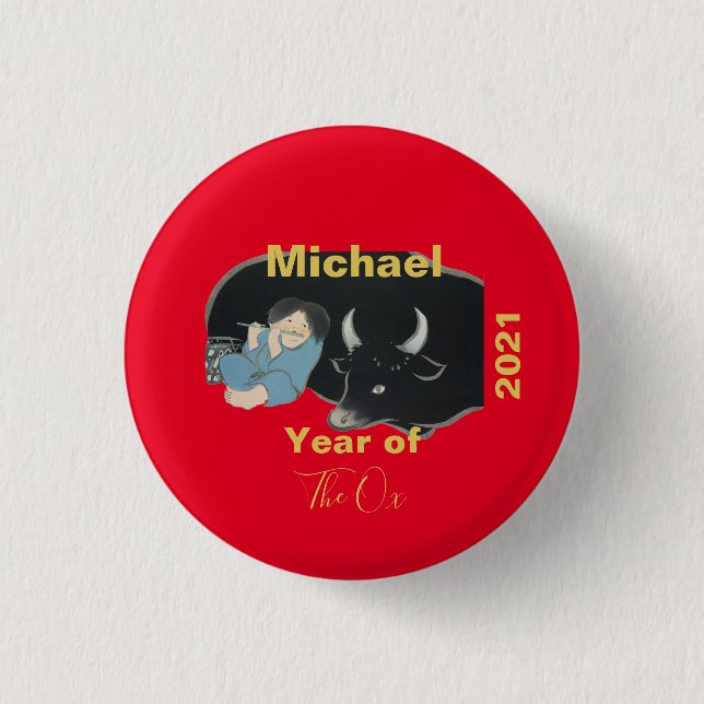 Chinesisches Neujahr des Ochs 2021 Personalisiert Button (Vorderseite)