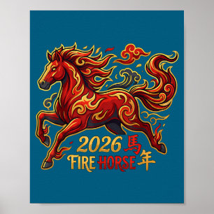 Chinesisches Neujahr des Pferdes 2026 Feuerpferd C Poster