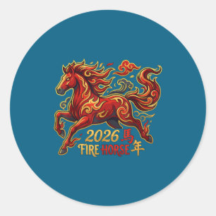 Chinesisches Neujahr des Pferdes 2026 Feuerpferd C Runder Aufkleber