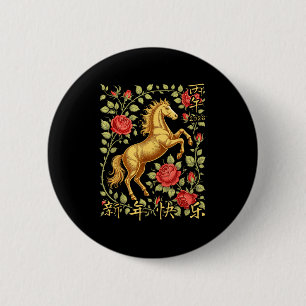 Chinesisches Neujahr des Pferdes 2026 Florale Tier Button