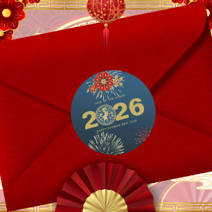 Chinesisches Neujahr des Pferdes Blau Gold Runder Aufkleber