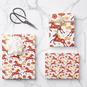Chinesisches Neujahr des Pferdes Geschenkpapier Set