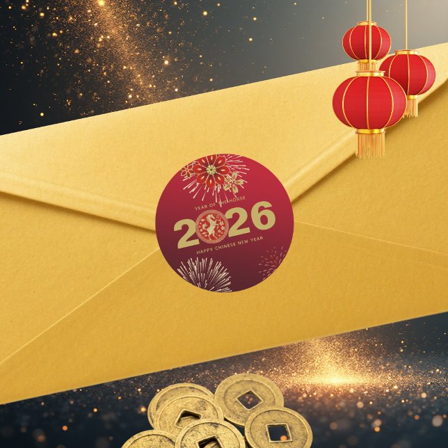 Chinesisches Neujahr des Pferdes Gold Rot Runder Aufkleber (Von Creator hochgeladen)