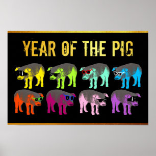 Chinesisches Neujahr des Schweinefleischs-Pop Gold Poster