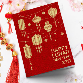Chinesisches Neujahr des Ziege 2027 - Goldene Late Karte