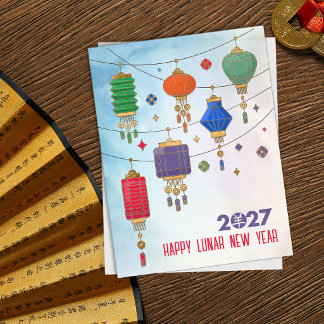 Chinesisches Neujahr des Ziege 2027 - Laternen Feiertagspostkarte