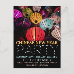 Chinesisches Neujahr, Farbige Laternen Einladung Postkarte