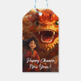 Chinesisches Neujahr mit Holzdrache Geschenkanhänger