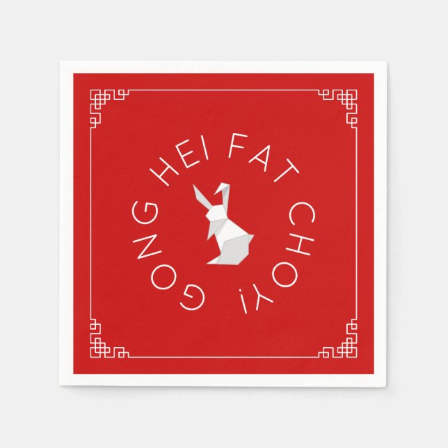 Chinesisches Neujahr Origami Rabbit Napkins Serviette (Vorderseite)