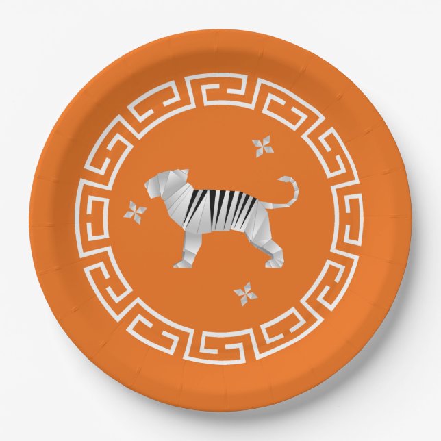 Chinesisches Neujahr Origami Tiger & Stars Pappteller (Vorderseite)