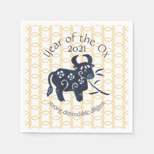 Chinesisches Neujahr Ox Zodiac Animal Minimal 2021 Serviette