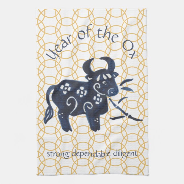 Chinesisches Neujahr Ox Zodiac Animal Minimal Geschirrtuch (Vertikal)