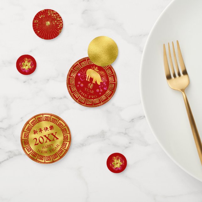 Chinesisches Neujahr Schweinerot/Gold-ID542 Konfetti (Gruppe)