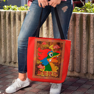 Chinesisches Neujahrs-Papierdrachen-Holz-Rot-Gold Tasche