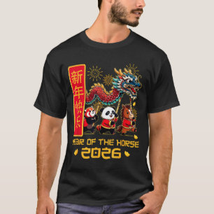 Chinesisches Neujahrs-Pferd Panda Drachen-Tanz Lun T-Shirt