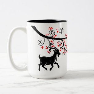 Chinesisches Neujahrs-Schaf und rote Blüten Zweifarbige Tasse