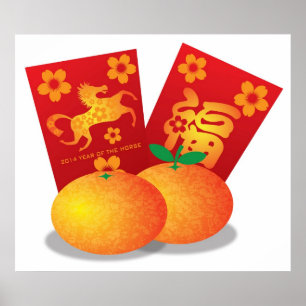 Chinesisches Neujahrsfest der Pferdemandarinen Poster