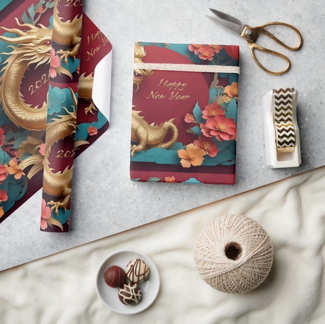 Chinesisches Neujahrsfest des Goldenen Drachen Geschenkpapier (Kunsthandwerk)