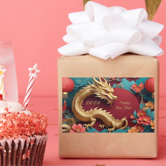 Chinesisches Neujahrsfest des Goldenen Drachen Rechteckiger Aufkleber (Party)