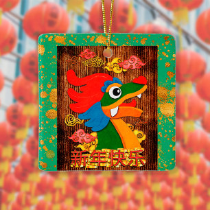 Chinesisches Neujahrsfest-Drache Holz Jade Grün Go Keramikornament