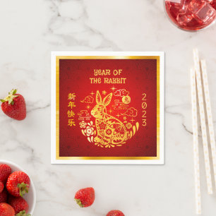 Chinesisches Neujahrskrabbit 2023 Gold Foil Red Mo Serviette