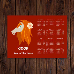 Chinesisches Neumondjahr Zodiac Horse 2026 Kalende Magnetkarte