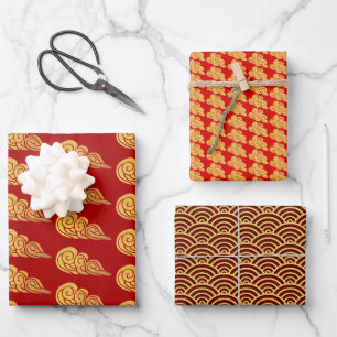 Chinesisches New Year Golden Auspicious Clouds Mus Geschenkpapier Set