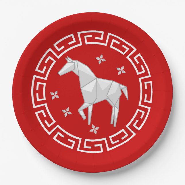 Chinesisches New Year Origami Horns & Stars Pappteller (Vorderseite)