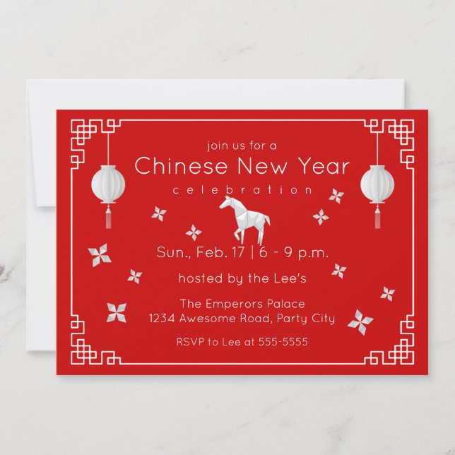 Chinesisches New Year Origami Horse Einladung (Vorderseite)
