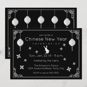 Chinesisches New Year Origami Rabbit, schwarze Ein Einladung