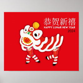 Chinesisches New Year Poster, Lion Dance Wall Art  Poster